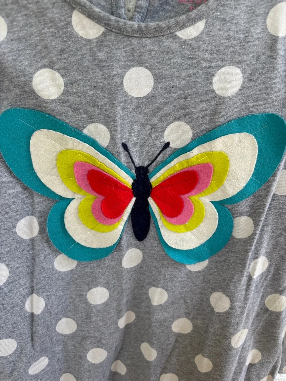 Mini Boden Butterfly Felt Cotton Long Sleeve Polka Dot Dress 9-10